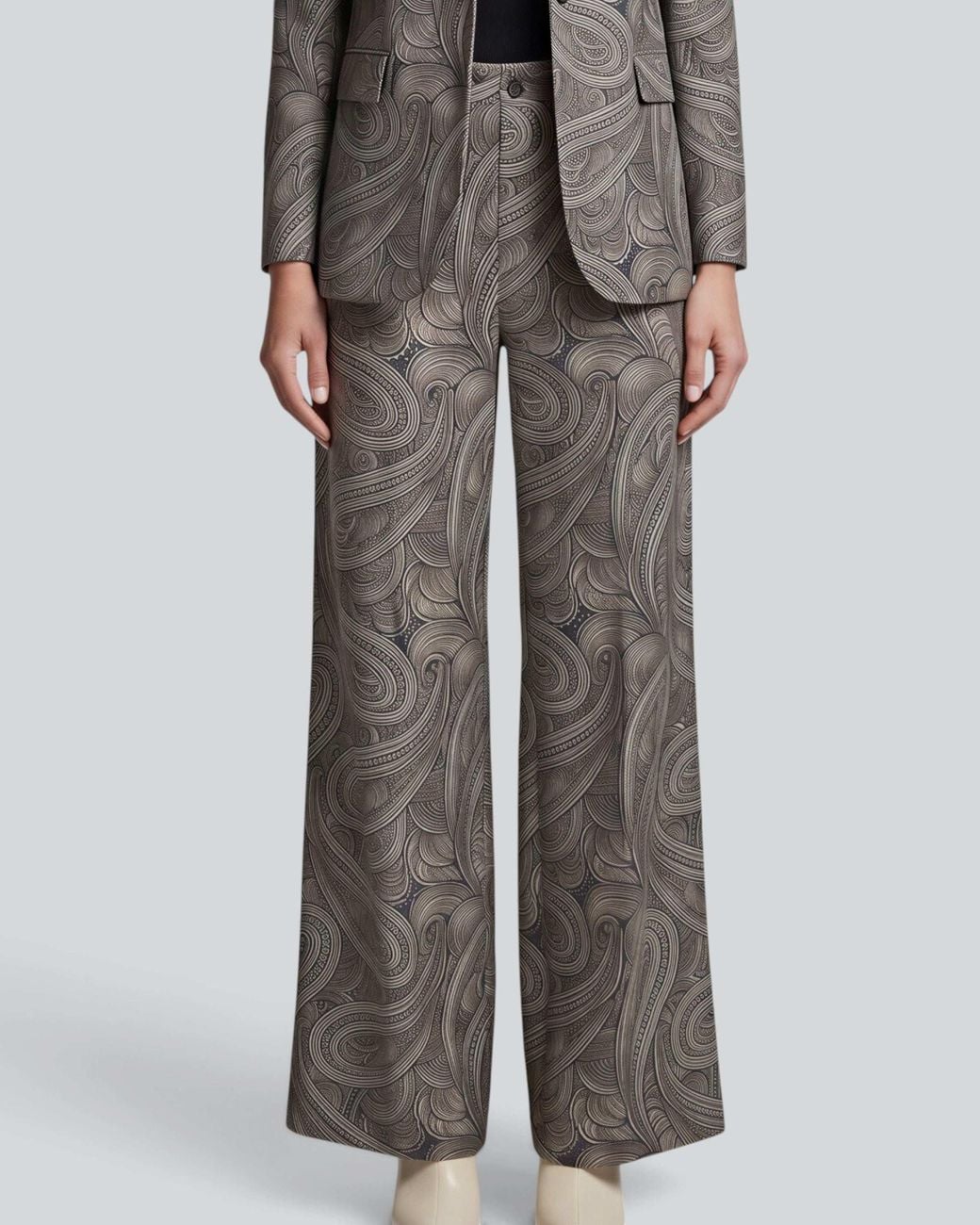 Lords of Harlech Gray Pheobe Paisley Badalona Sage Wool Straight-Leg Pant