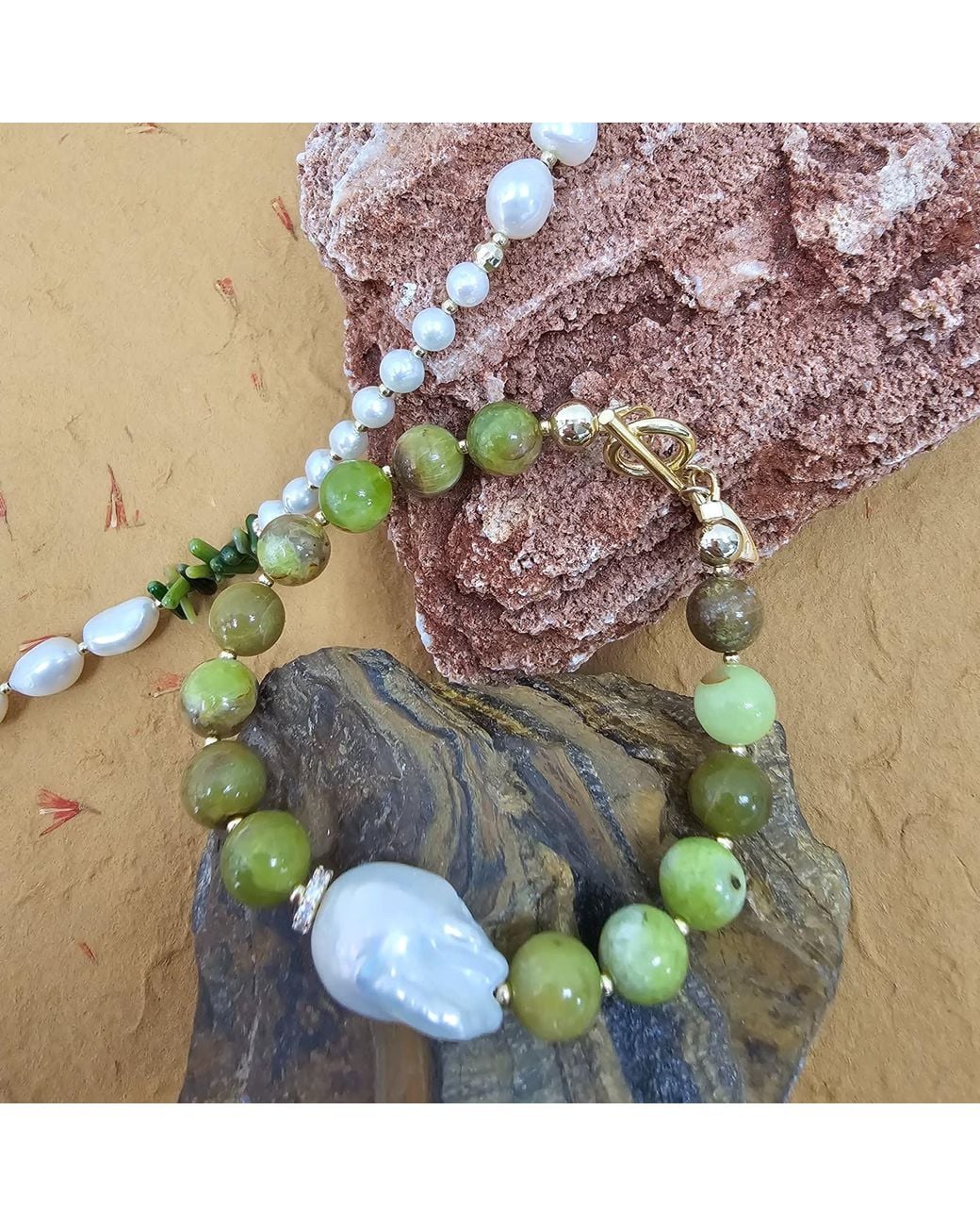 Farra Green Opal With Baroque Pearl Bracelet