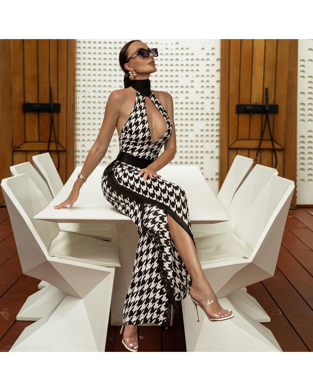 Ak Royalty Resortwear Black Capri Pants Houndstooth