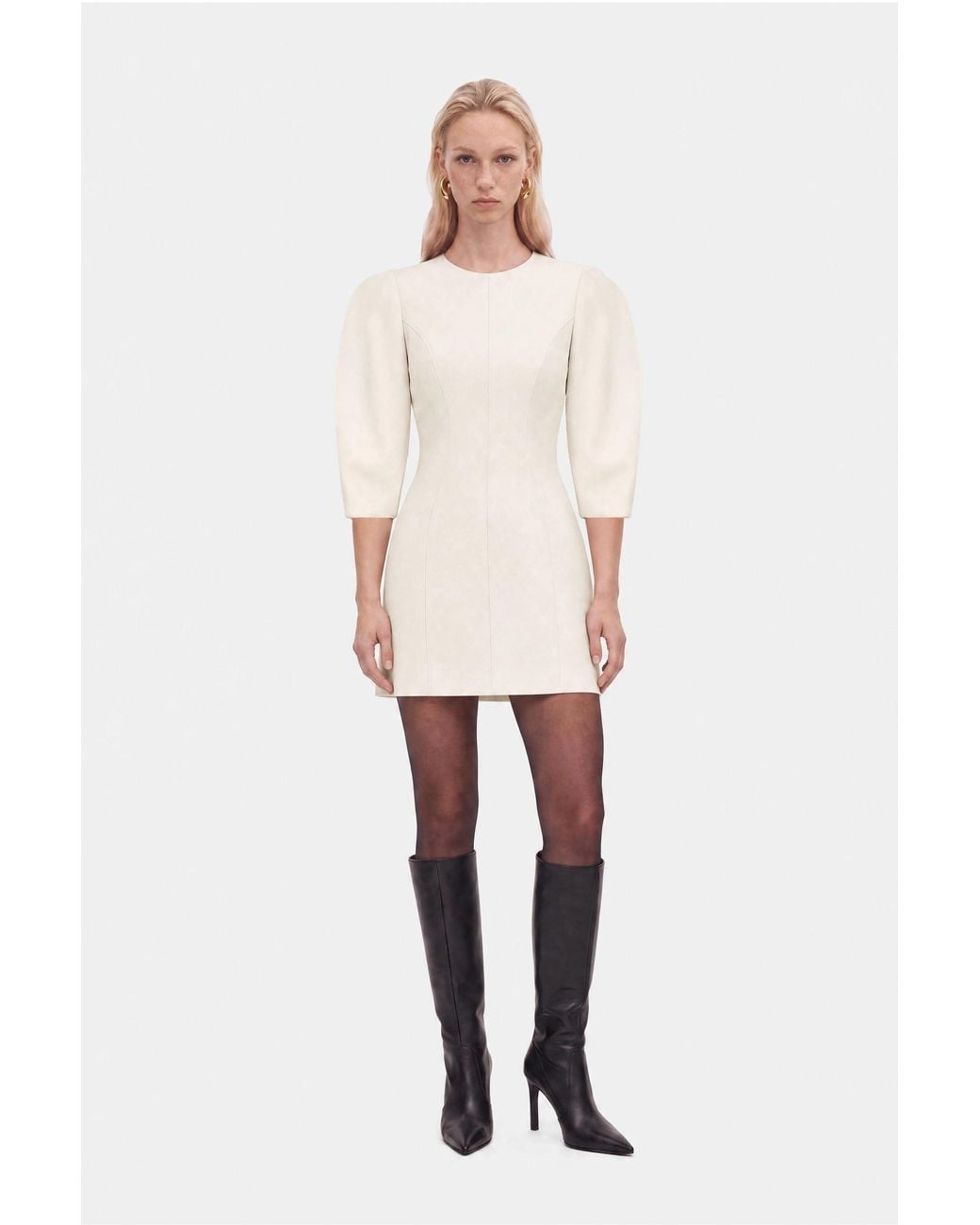 Nocturne Natural Neutrals Balloon Sleeve Seam Detail Mini Dress
