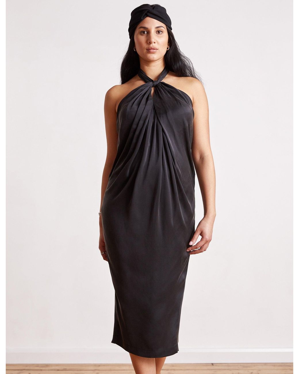 The Summer Edit Black Maya Sandwashed Silk Bandeau Dress