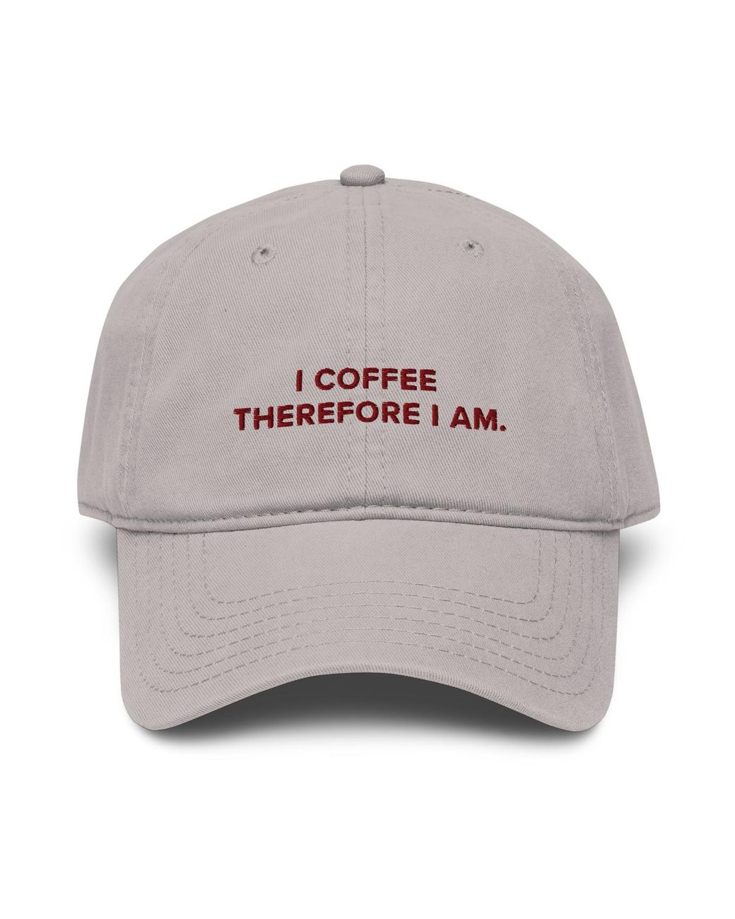 Anchor and Crew Gray Gustatory I Coffee Therefore I Am. Cotton Embroidered Cap