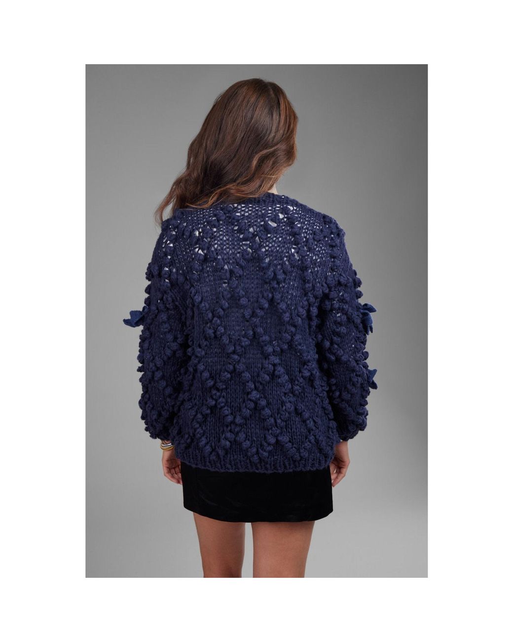 Saachi Blue Textured Bow Cardigan Sweater