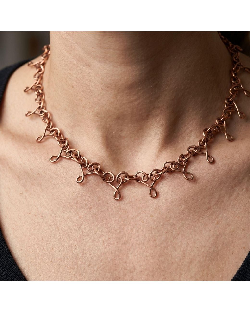 Anatoliacraft Metallic Copper Chain Statement Necklace