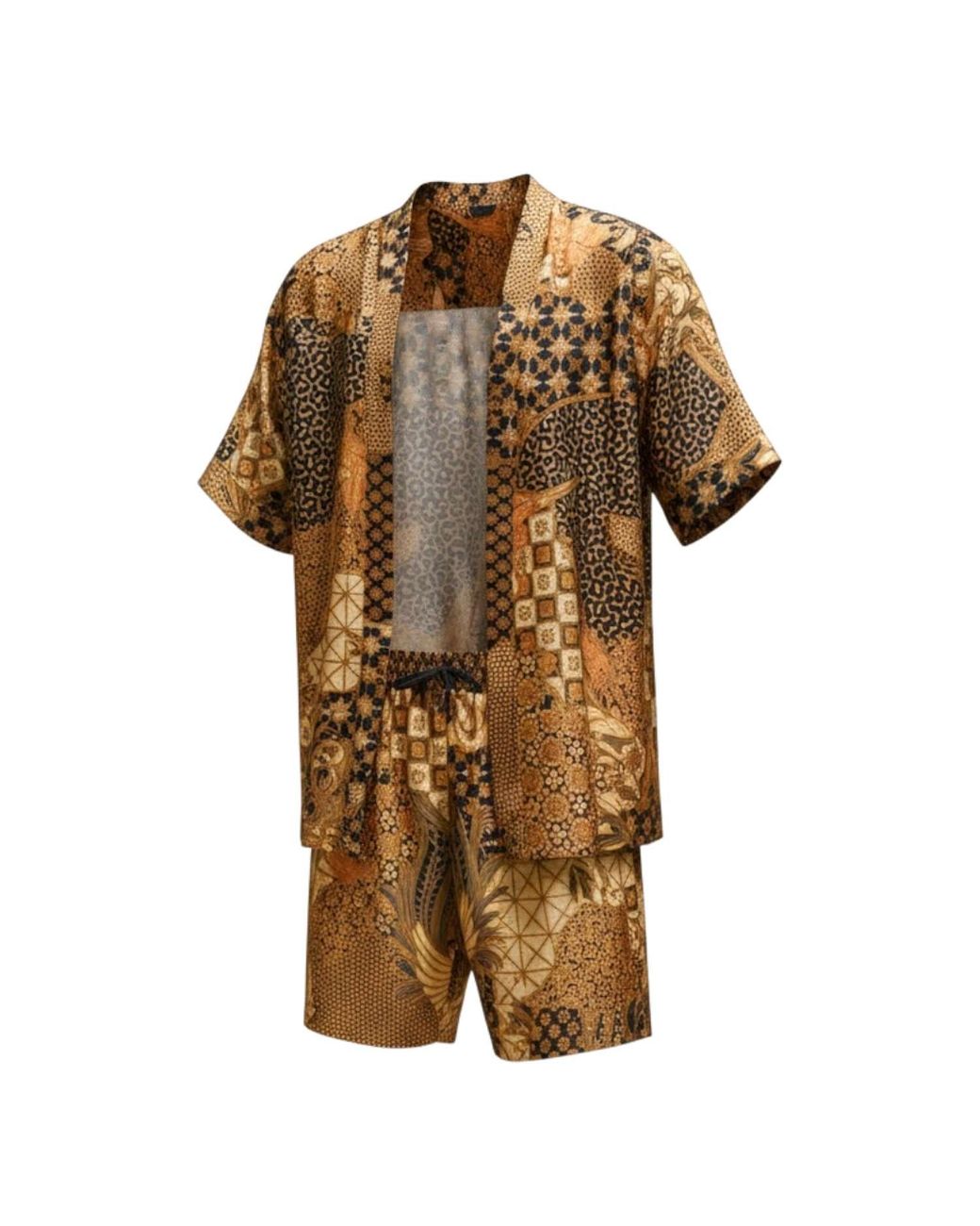 ORIGIN OF HEARTS Brown Neutrals Aumi & Summer Satin Kimono Co-Ord for men