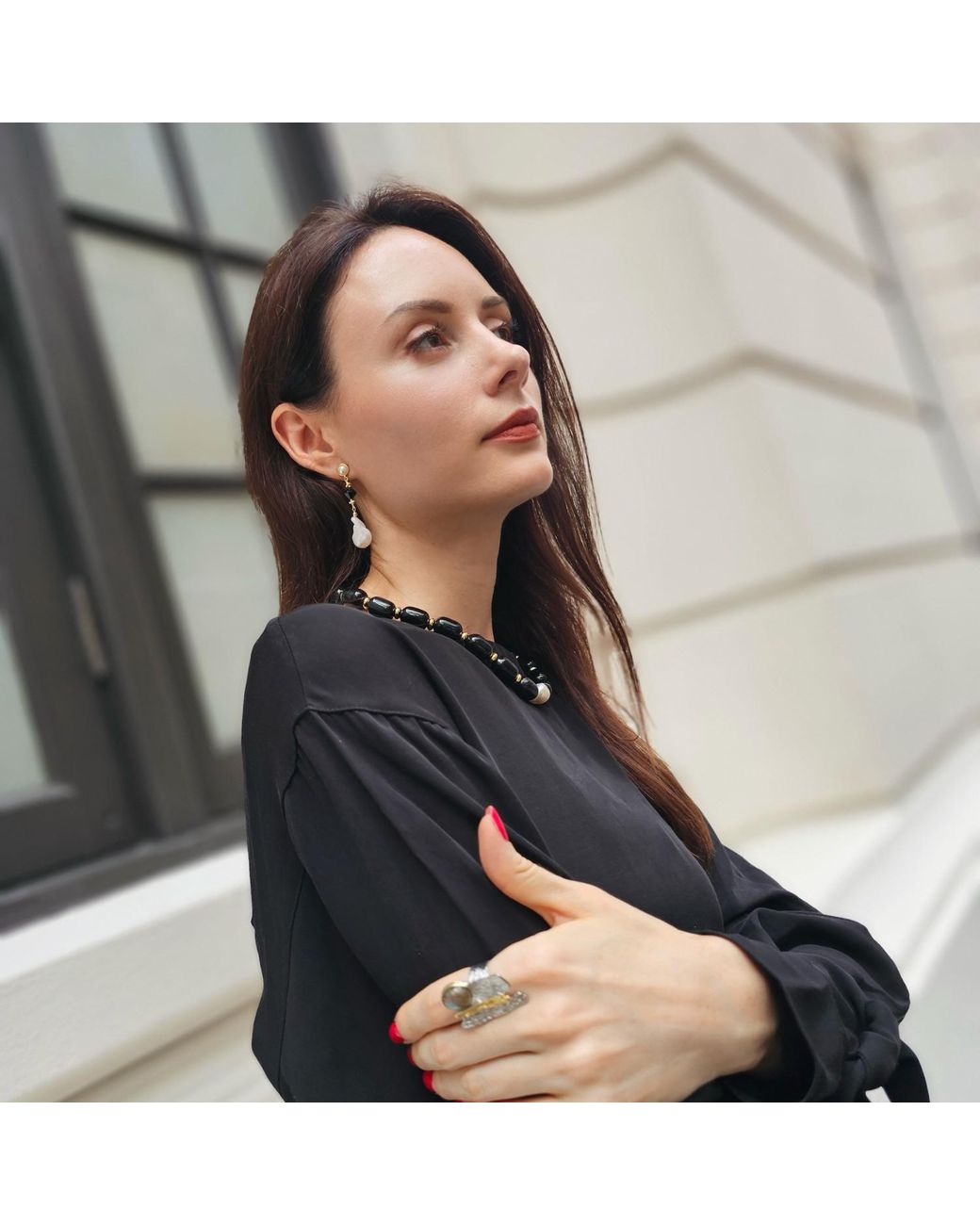 Farra Metallic Baroque Pearls With Obsidian Clip-On Earrings