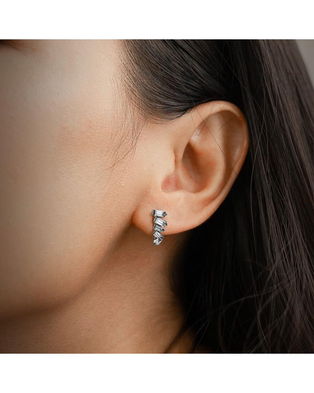 SALLY SKOUFIS Metallic Baguette Ear Climber With Made Cz Diamond Stimulant