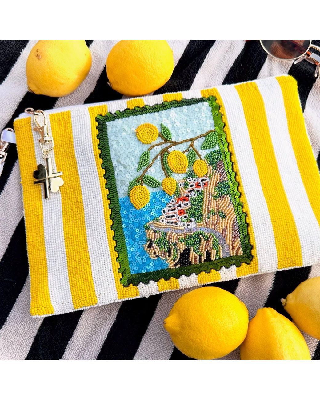 Laines London Yellow Summer Lemon Grove Hand Beaded Clutch