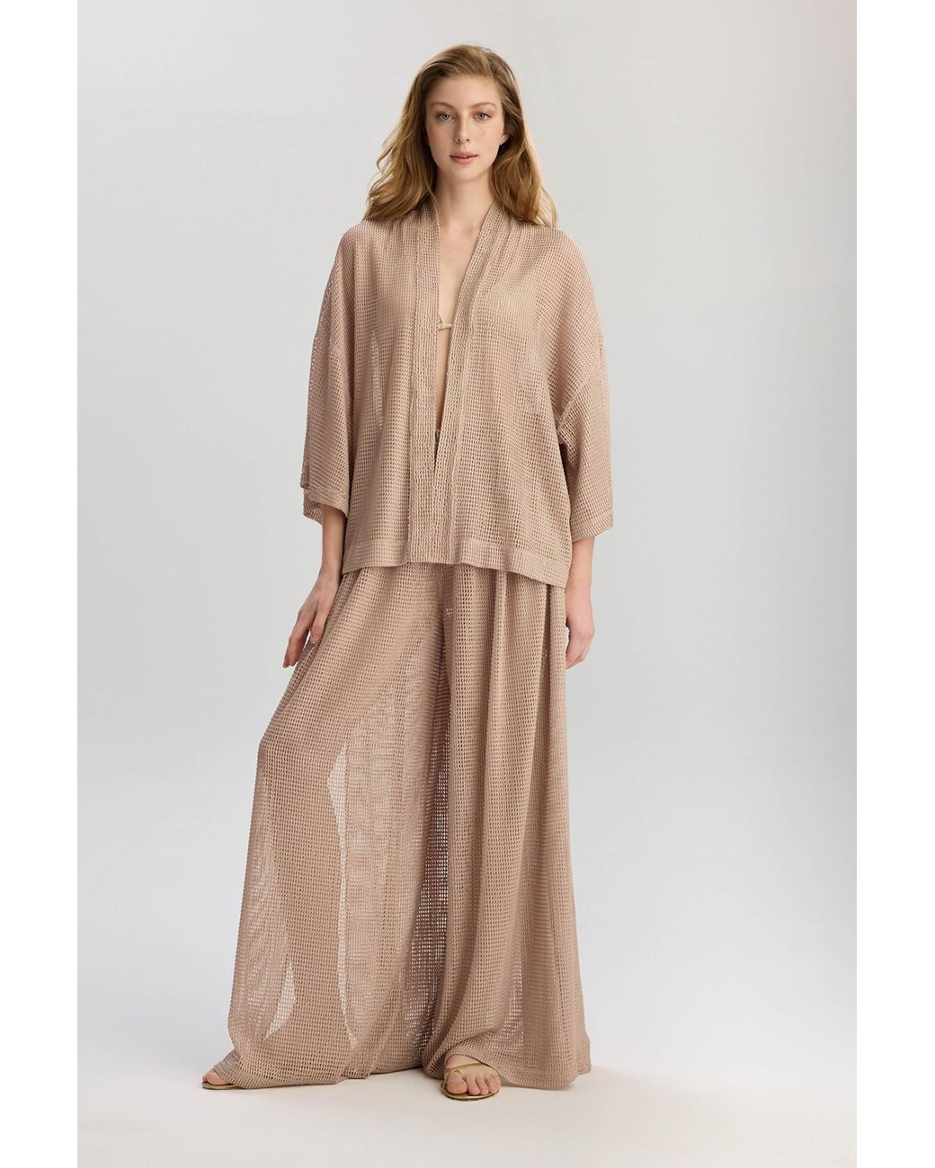 Lilamie Natural Carmen Loose Fit Long Sleeve Summer Kimono Top