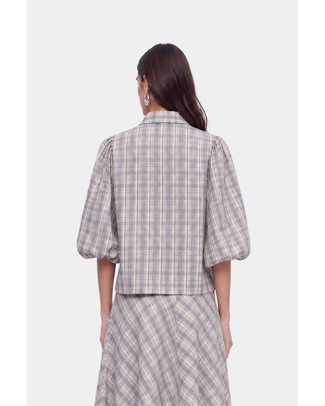 Nocturne Gray Checked Flared Midi Skirt