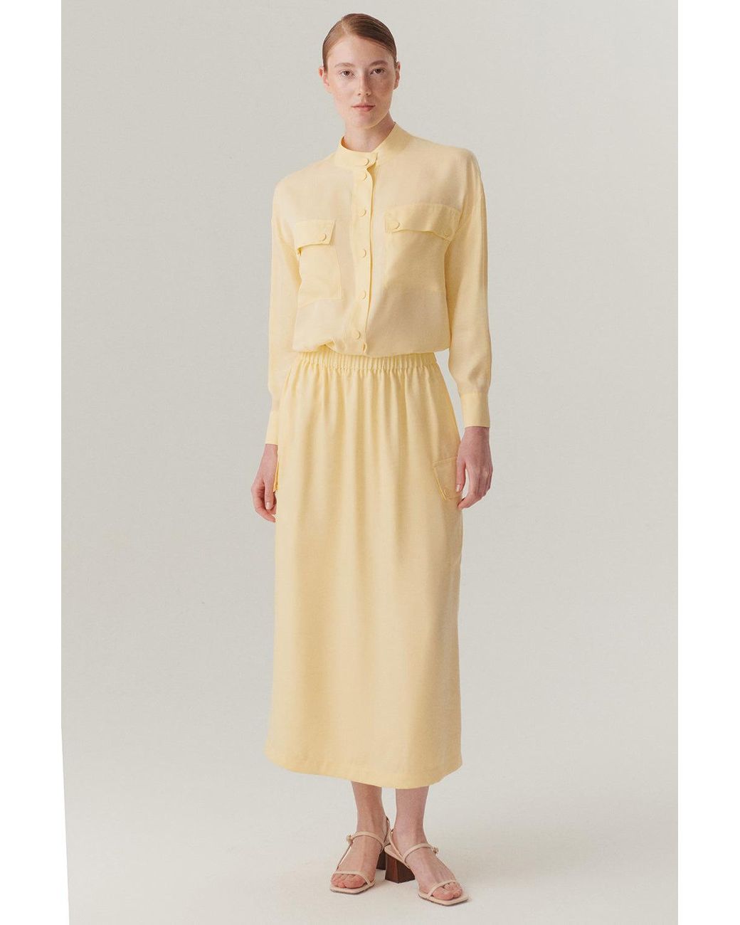 Exquise White Elastic Waist Midi Skirt
