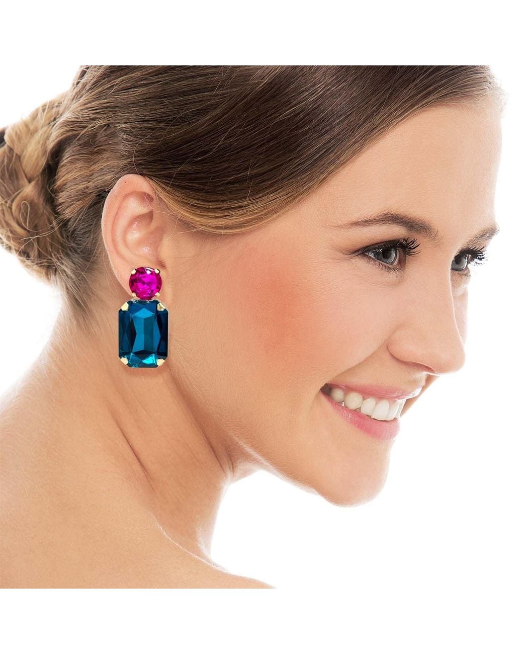 Michael Nash Jewelry Blue Adelle Peacock Crystal Octagon And Fuchsia Round Stone Drop Earrings