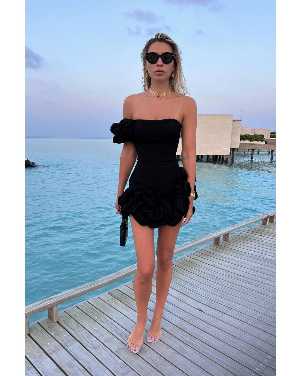 POST MERIDIEM Black Flounced Bottom One Shoulder Bustier Dress