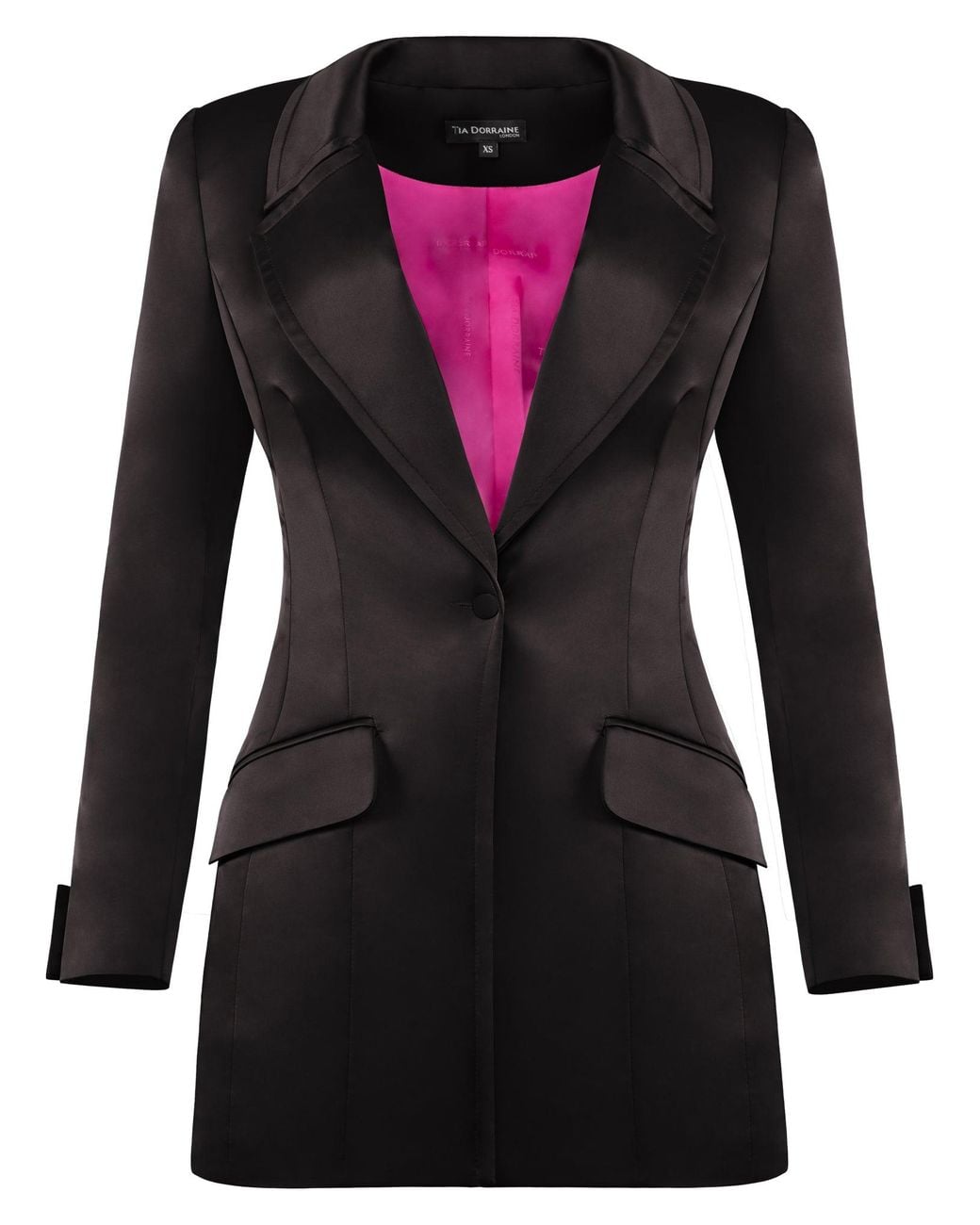 Tia Dorraine Black Midnight Sky Hourglass Satin Blazer