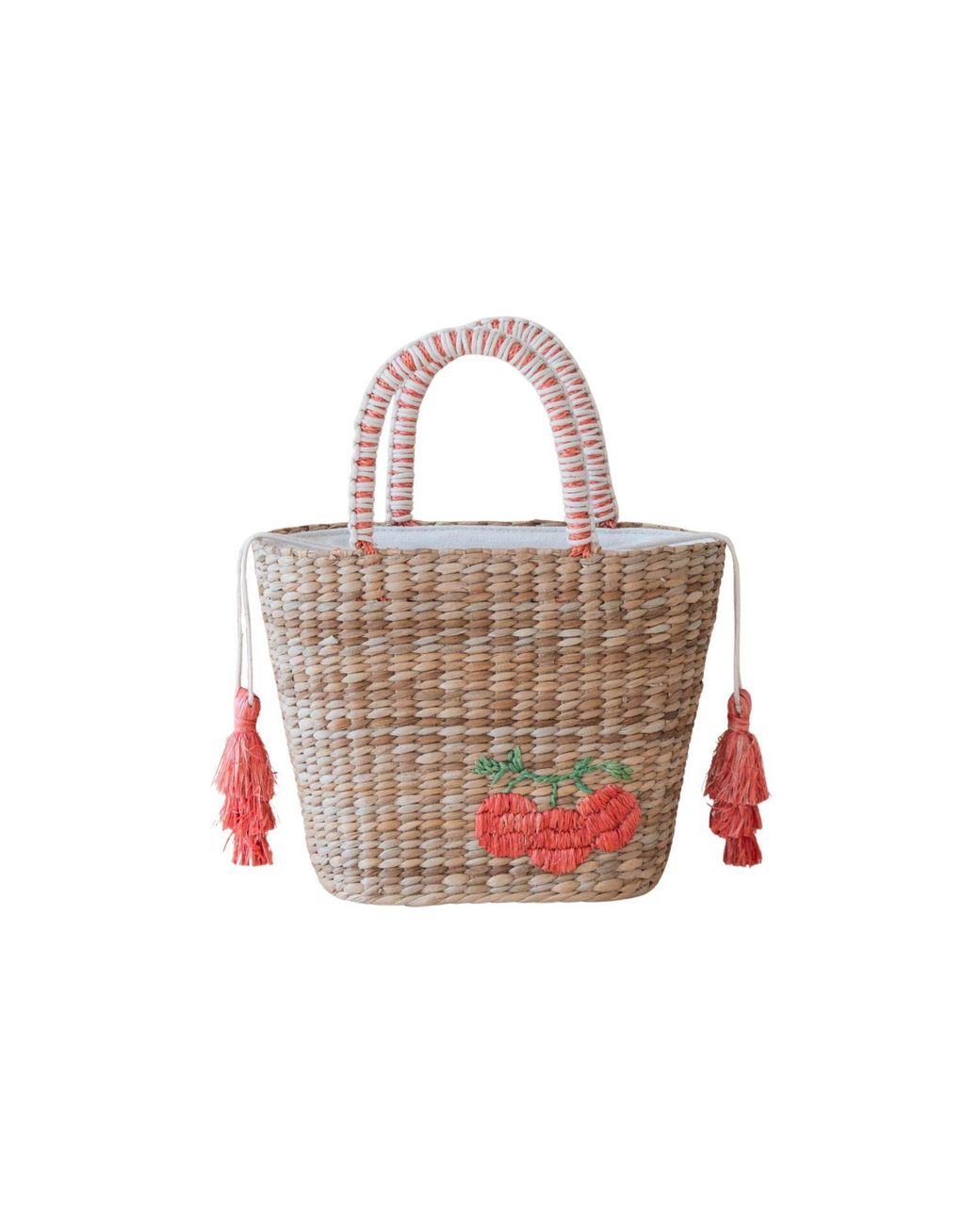 LIKHÂ Pink Neutrals Handwoven Seagrass Tomato Tote Bag With Tassels