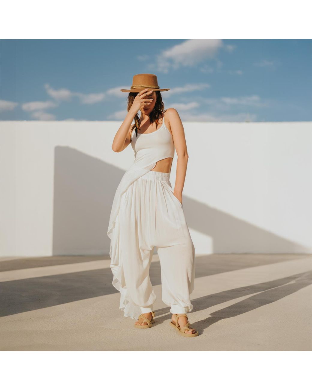 Zhenabia White Aria Blouse Asymmetrical Cut Boho Summer Top