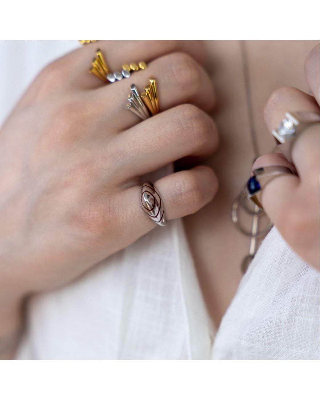 Gutta Design Metallic Dome Ring Rhodium Plated