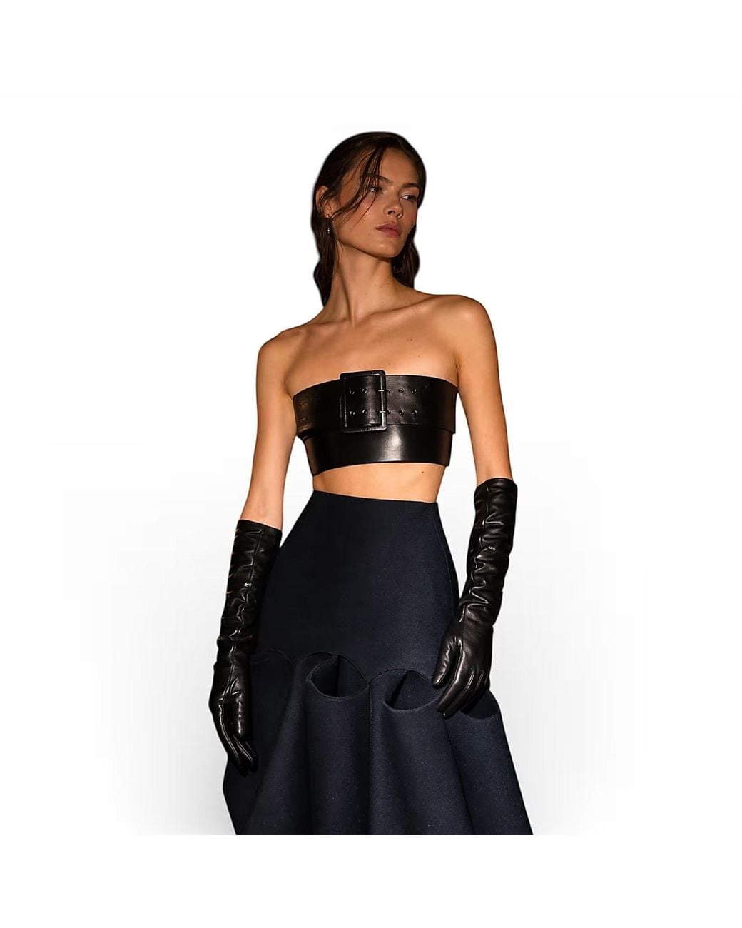 HIGH HEEL JUNGLE by KATHRYN EISMAN Black Florence Lambskin Leather Opera Length Gloves