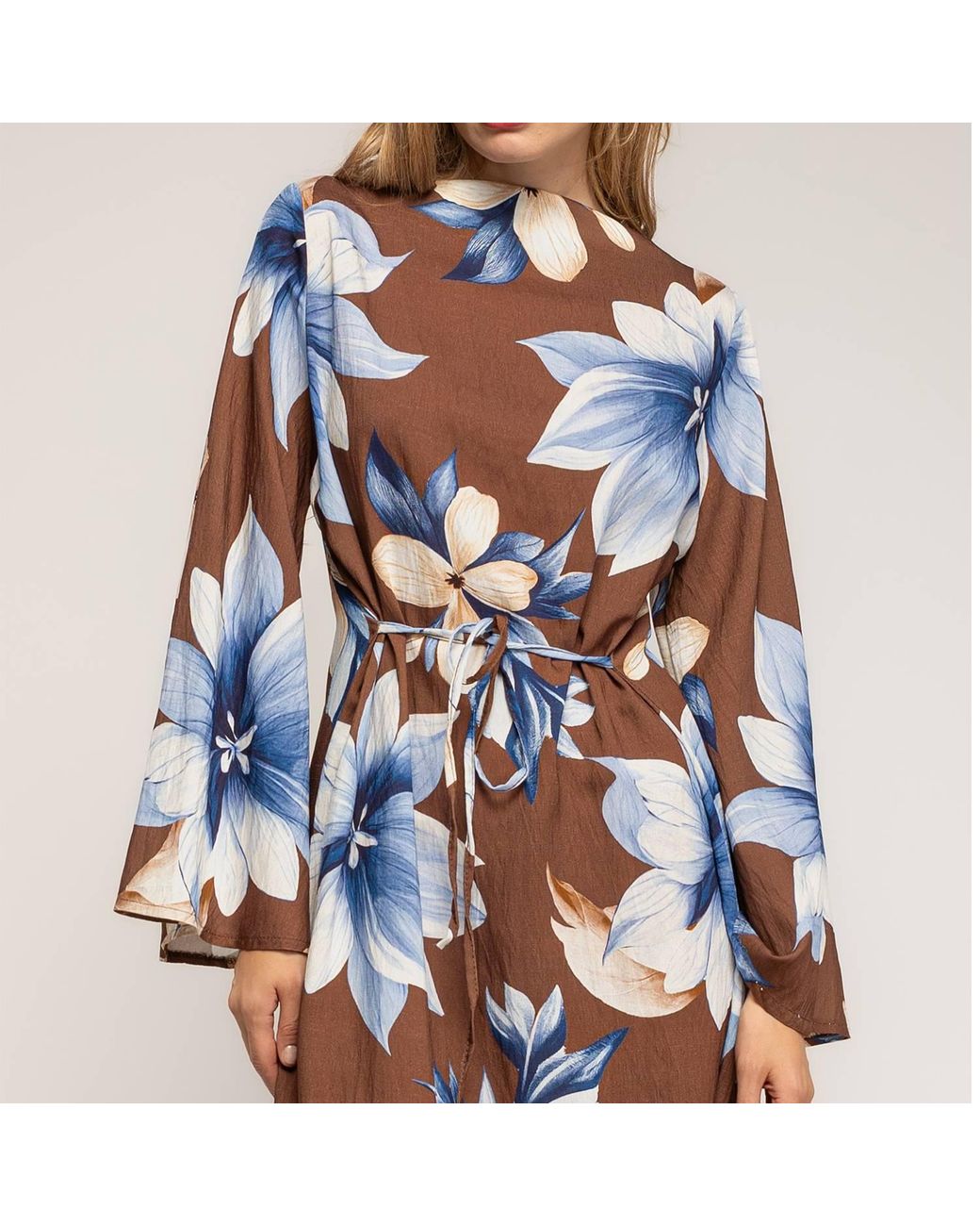 Tantra Spain Sl Blue Long Floral Dress With Round Neckline
