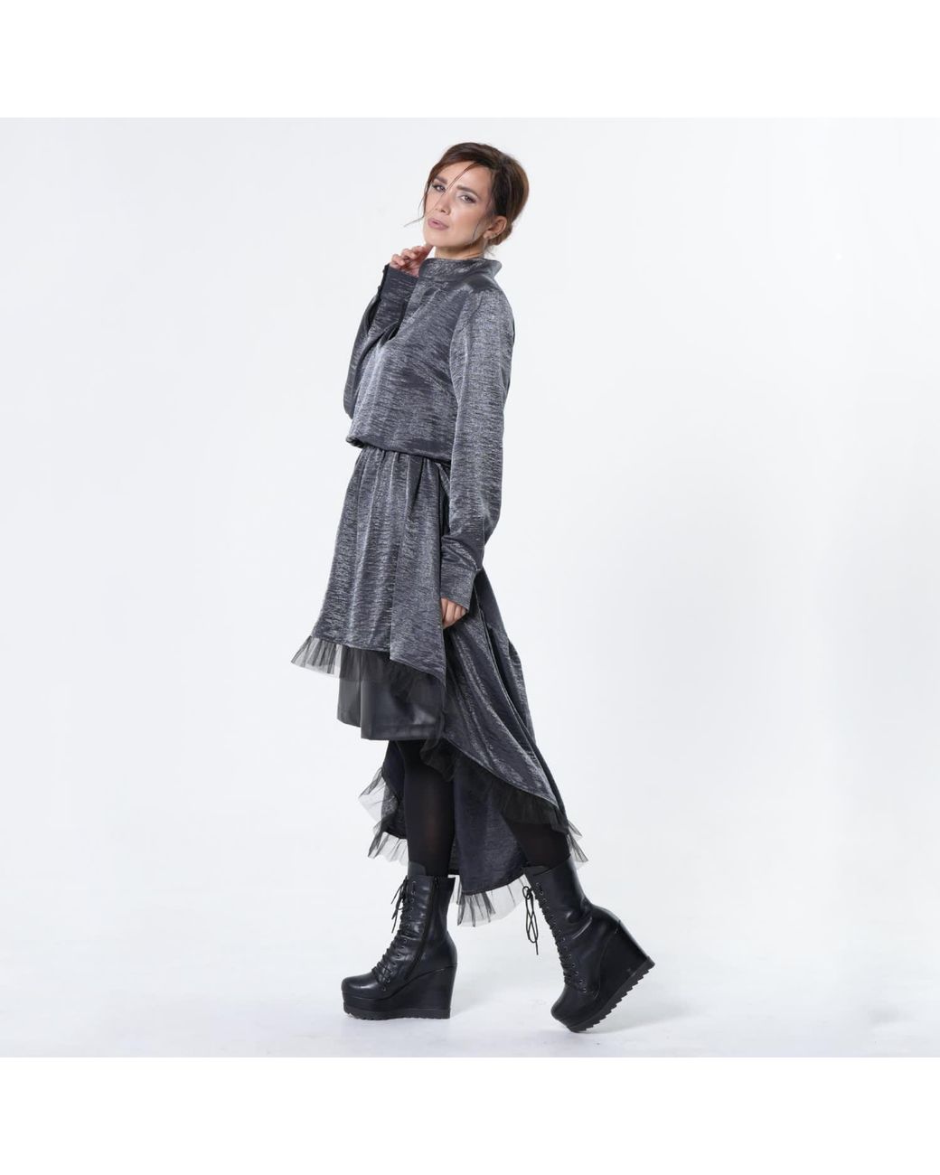 Metamorph Blue Shiny Metallic Layered Tunic