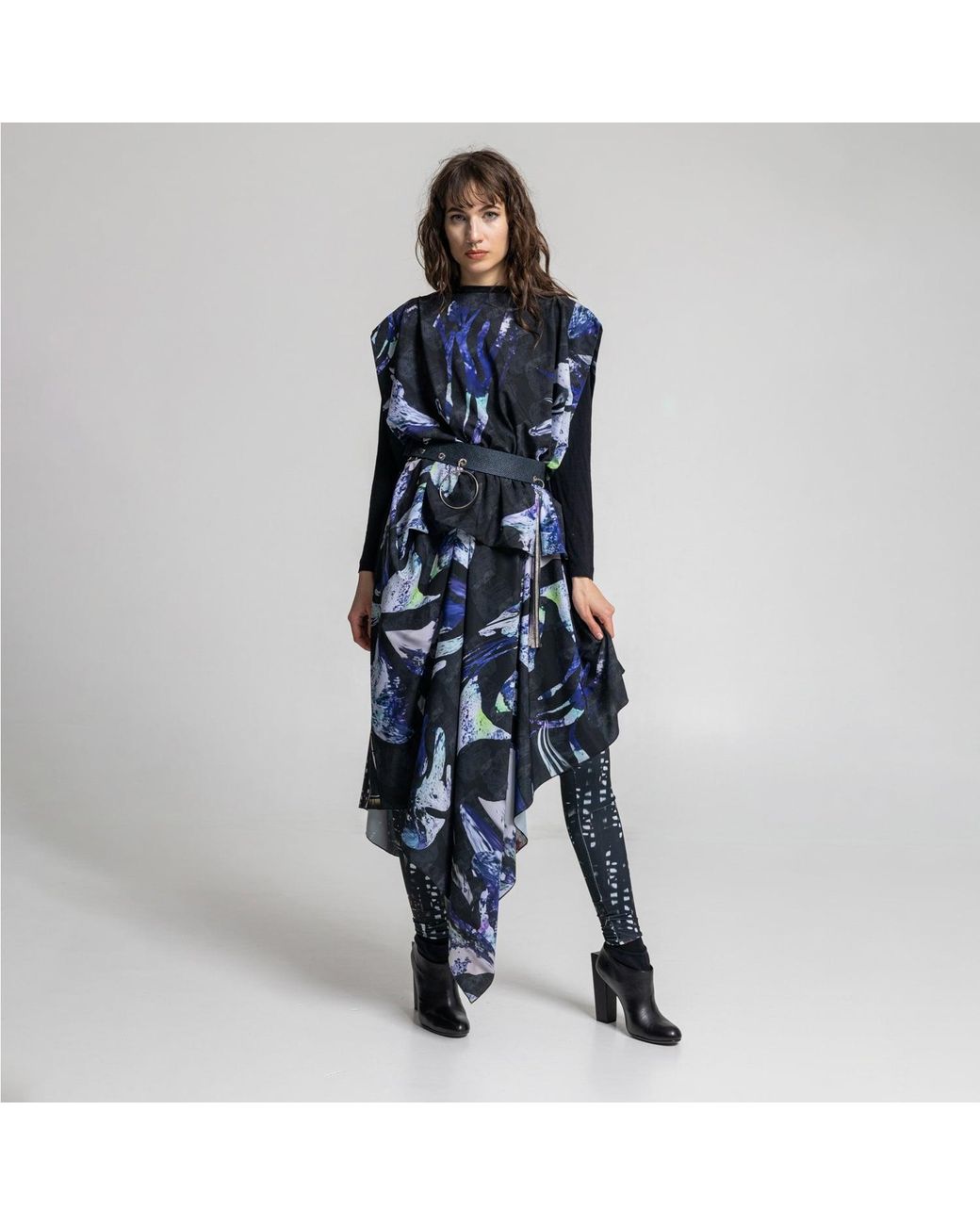 ARTISTA Blue Dark Shell Asymmetric Maxi Dress