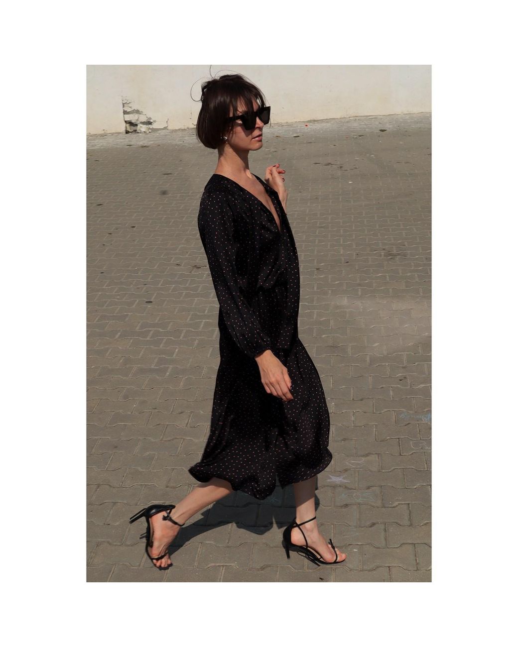 2KStyle Black Acton Pussybow Polkadot Satin Effect Midi Dress