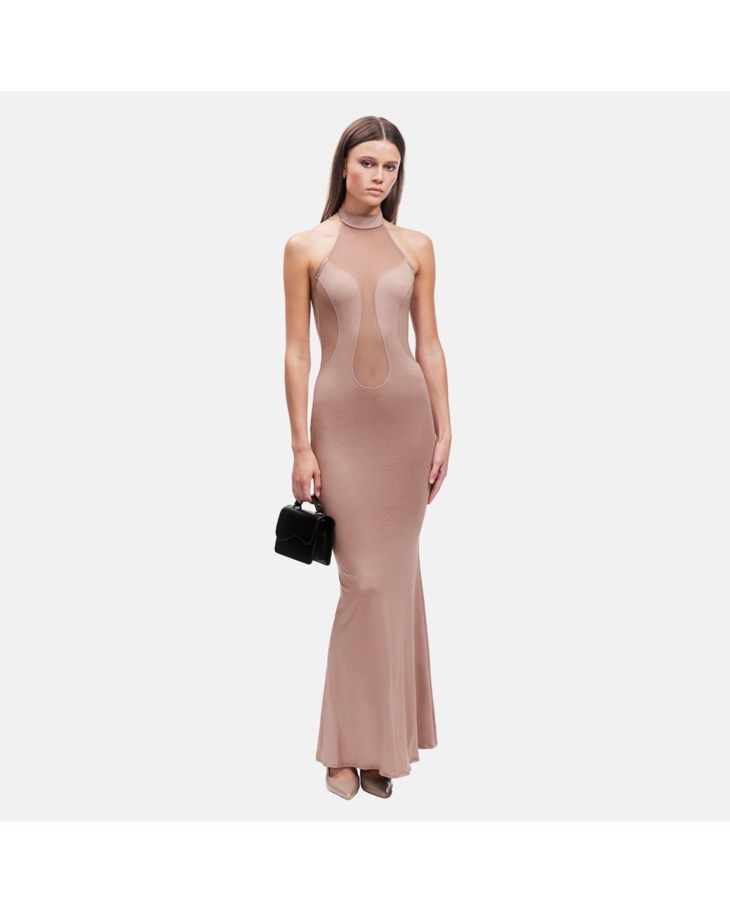 OW Collection Brown Neutrals Selia Bodycon Maxi Dress