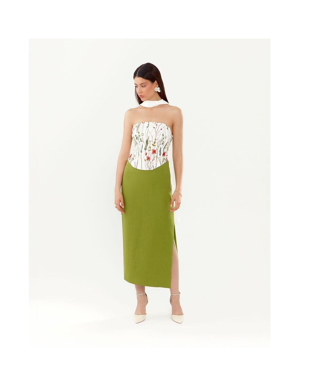 Elsava Green Verde Structured Skirt