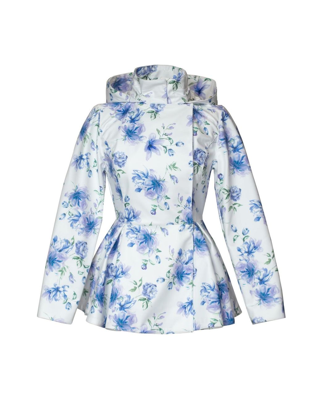 RainSisters Blue Jacket With Detachable Hood And Flower Print Whisper
