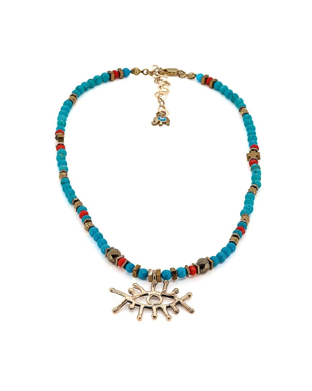 Ebru Jewelry Metallic Guardian Evil Eye Pendant Stone Beaded Necklace