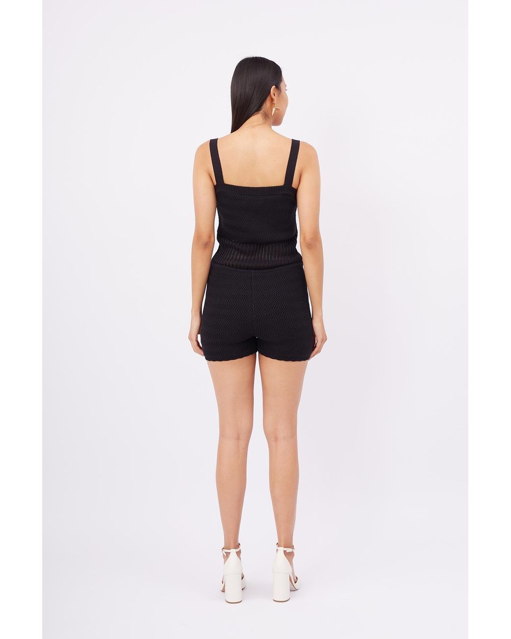 Peraluna Black Iris Openwork Harringborn Knit Playsuit