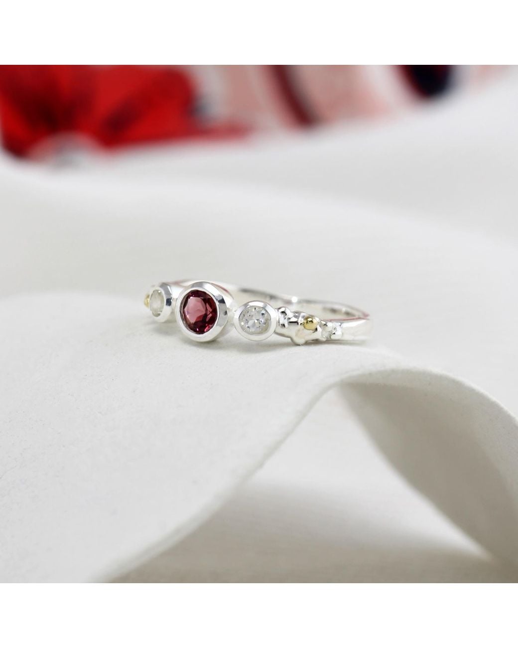 Isla Silver White Topaz & Tourmaline Ring