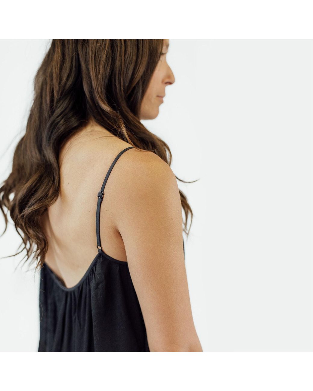 Zenzee Black Cotton Linen Tiered Patchwork Slip Dress
