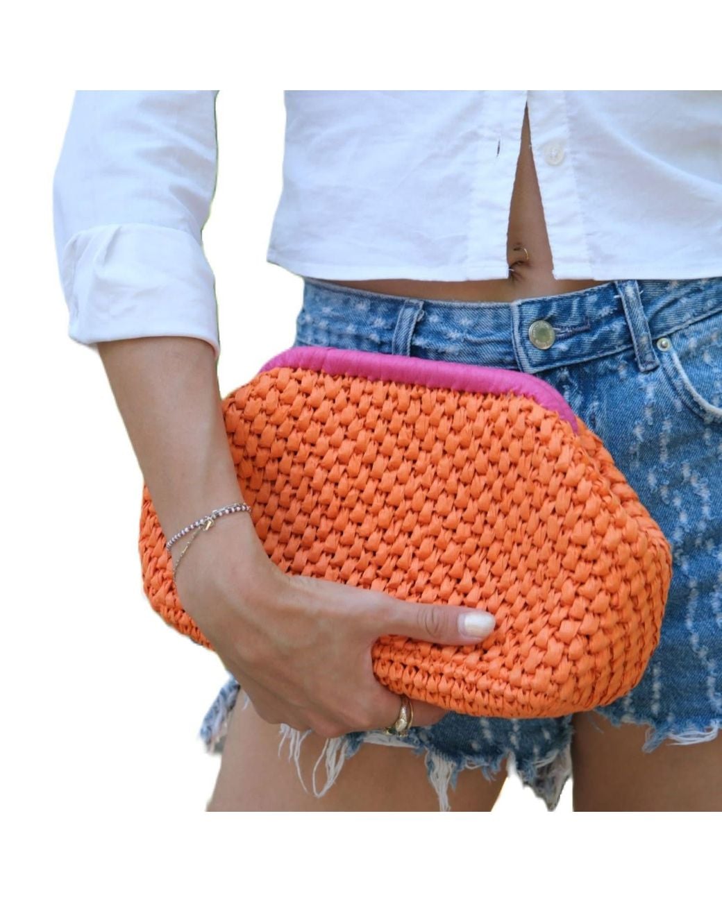 Springmoonatelier Orange Summer Love Handcrafted Raffia Yarn Bag