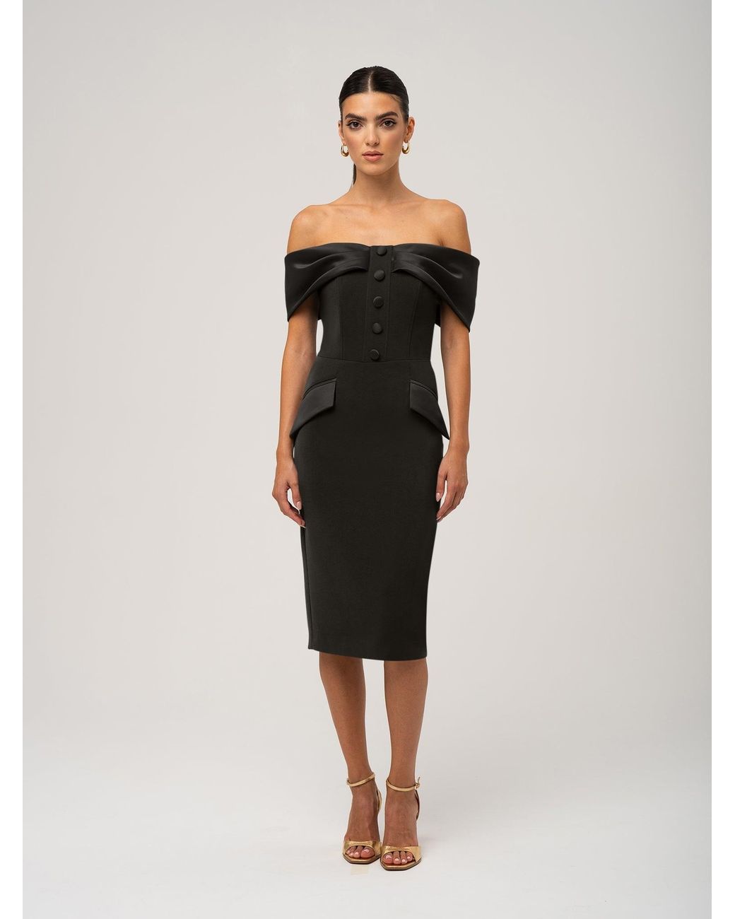 Tia Dorraine Black Steel Confidence Off-Shoulder Midi Dress