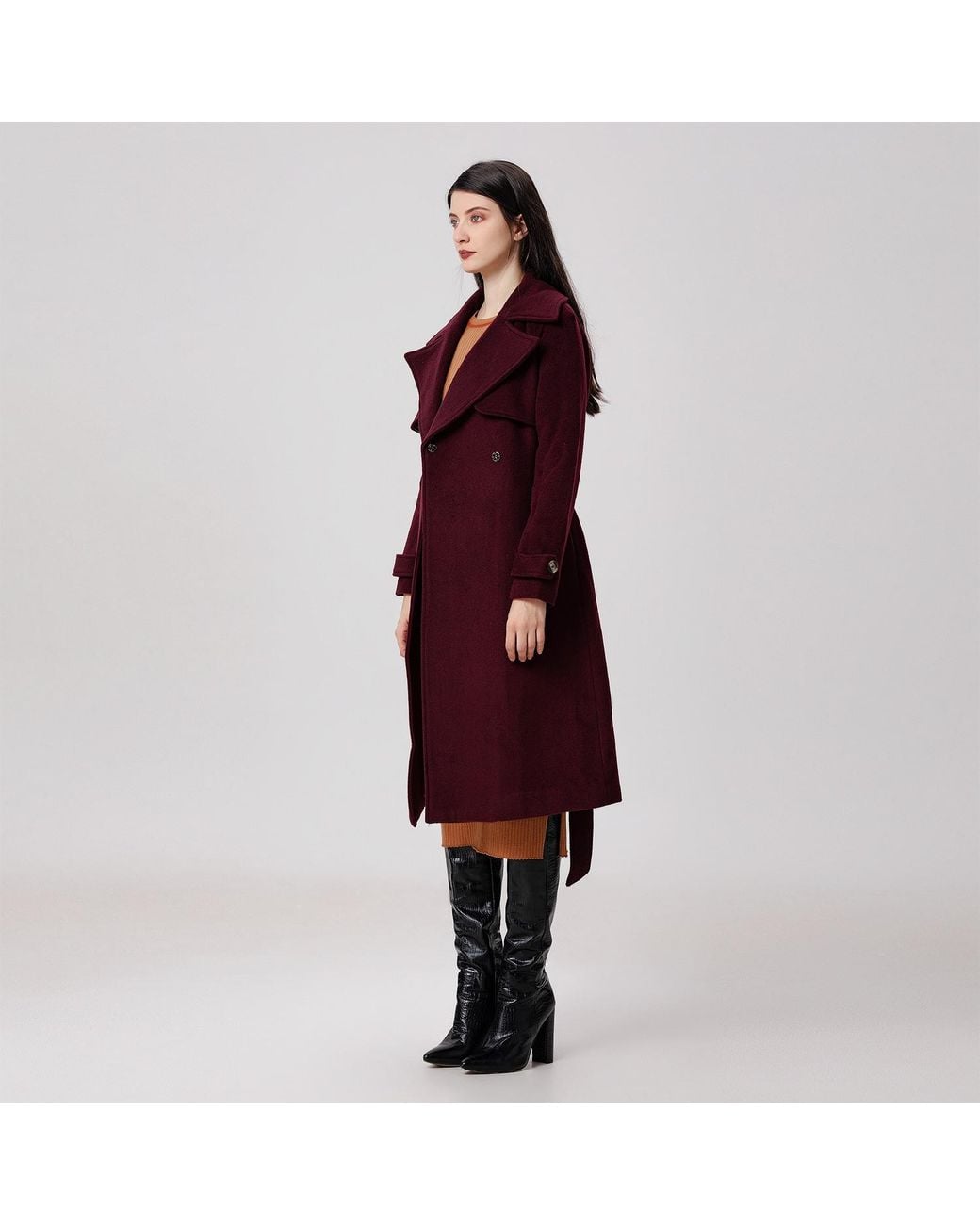 Smart and Joy Red Shoulder Flaps Woolen Coat