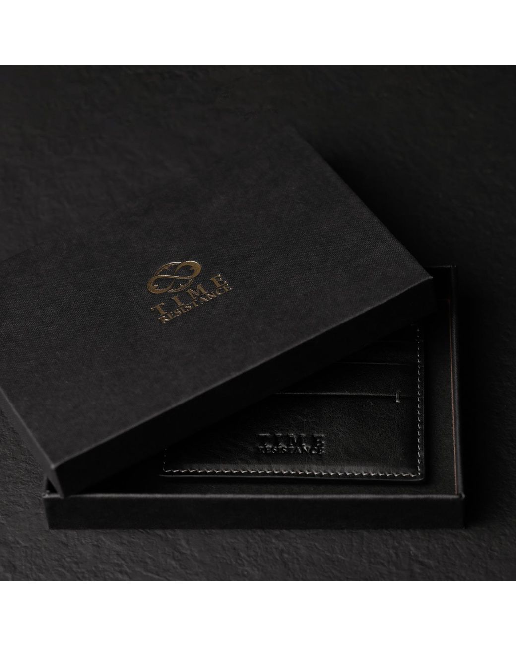 Time Resistance Black Leather Credit Card Case Business Card Case