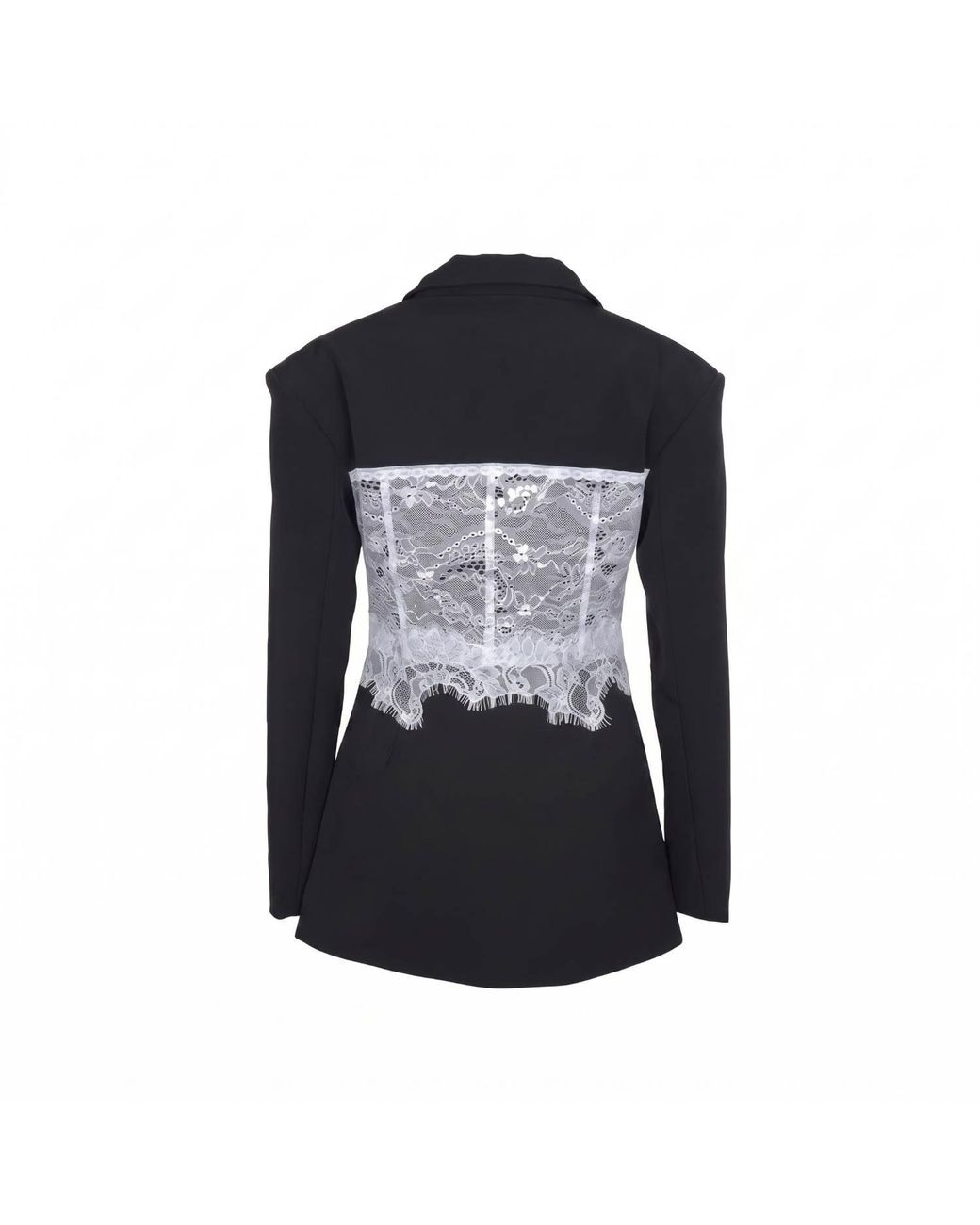 Modenaire Black Lace Corset Detail Blazer With Tailored Fit And Button Front