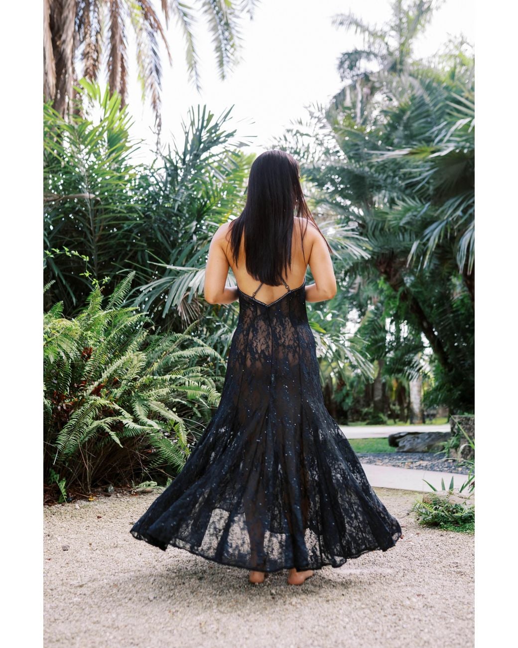 Carol Coelho Black Machu Picchu Mini Sequin Lace Long Gown