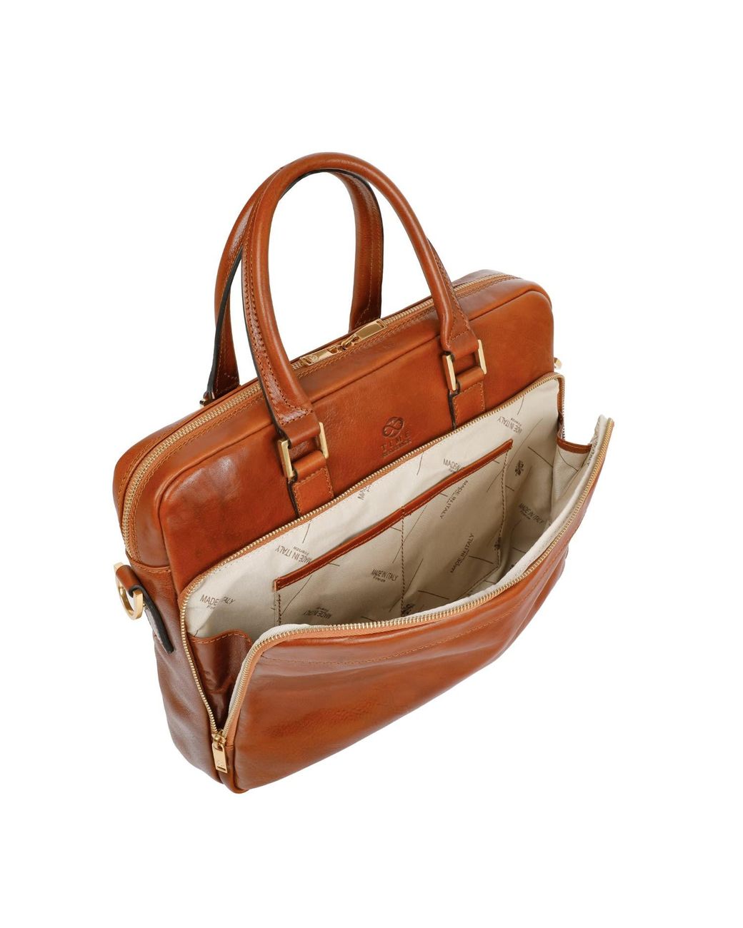 Time Resistance Brown Cognac Leather Briefcase Laptop Bag for men