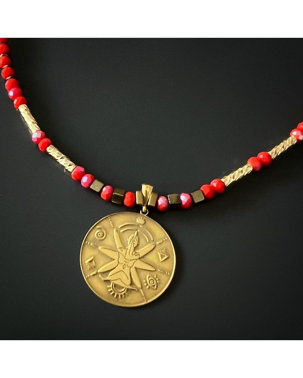 Ebru Jewelry Metallic Spiritual Energy Beaded Yoga Choker Necklace