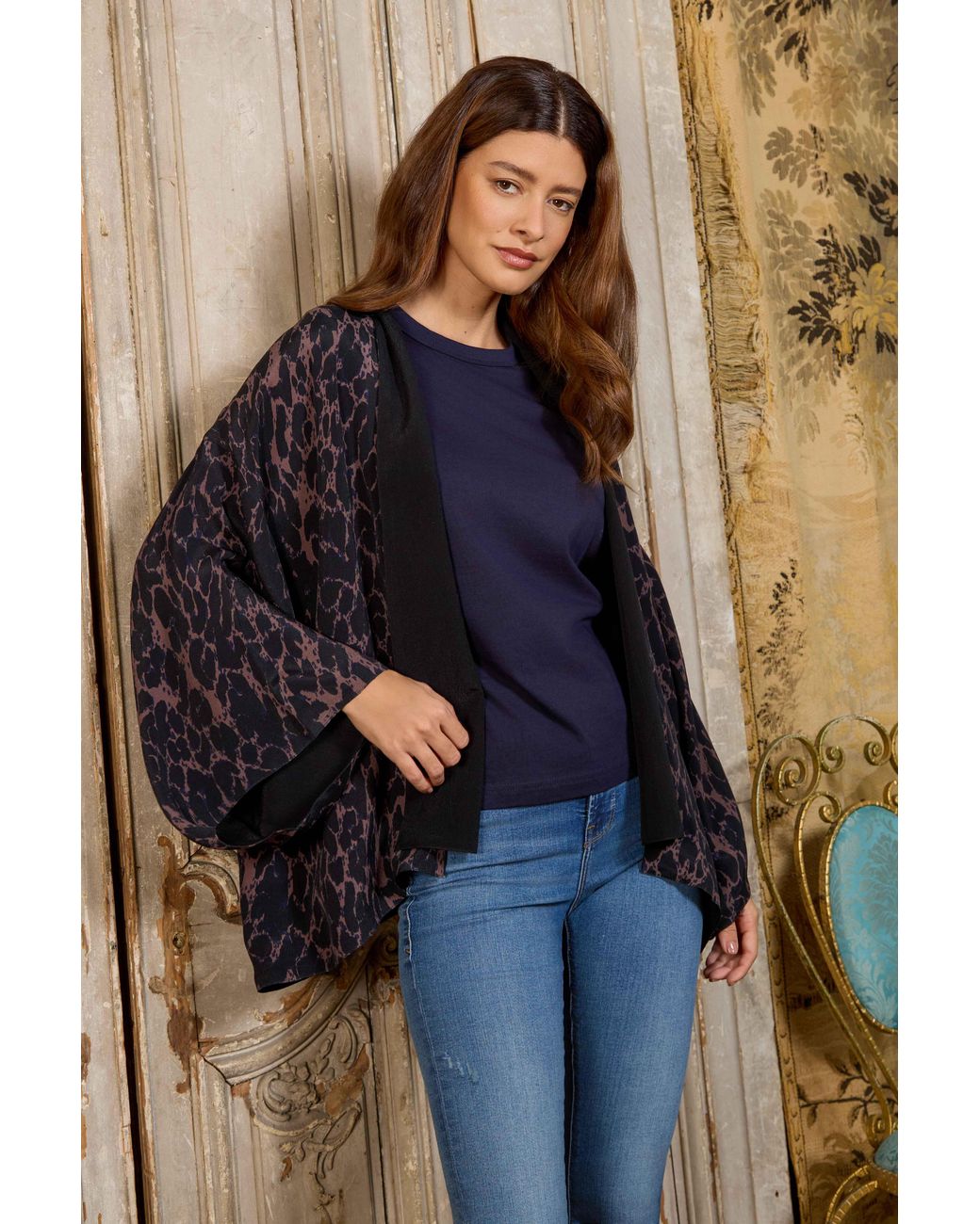 Artemis Muse Black Leopard Print & Reversible Kimono