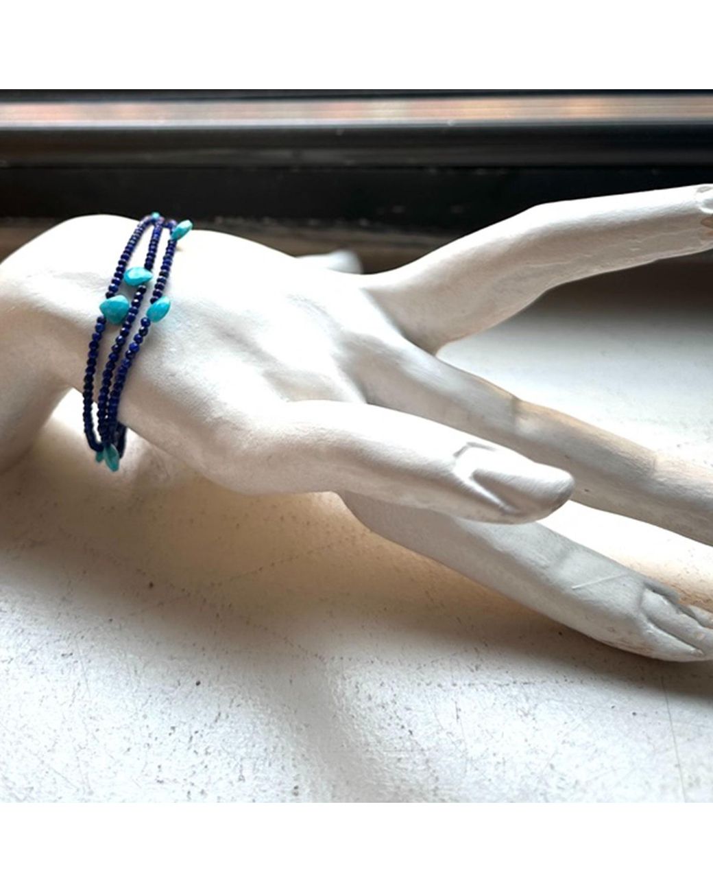 Lori Kaplan Design Blue Triple Wrap Lapis With Sleeping Beauty Bracelet