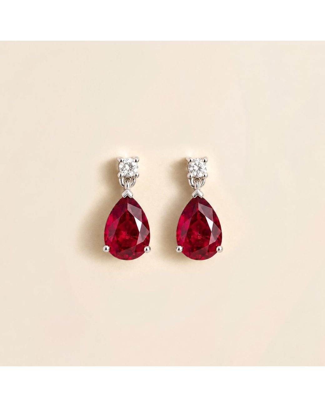 Juvetti Red Pisa Ruby & Diamond Pear Drop Earrings