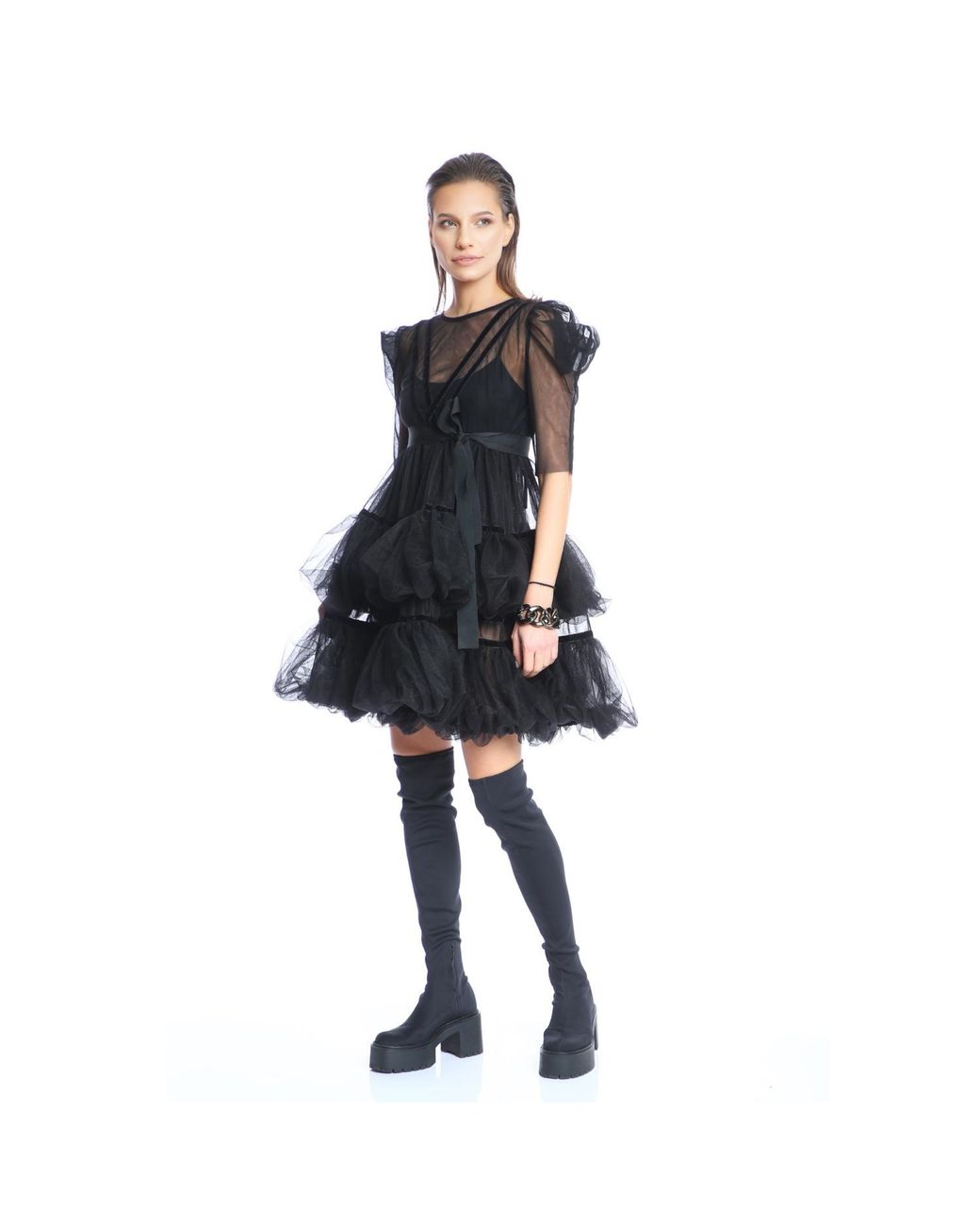 Silvia Serban Black Baby Doll Ruffles Dress