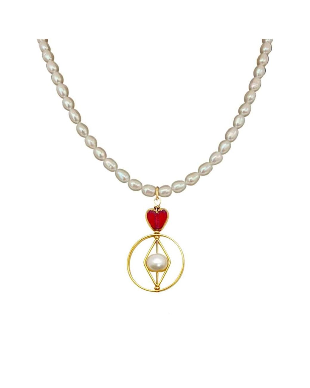 Aracheli Studio Metallic Geometric Heart X Pearls Necklace