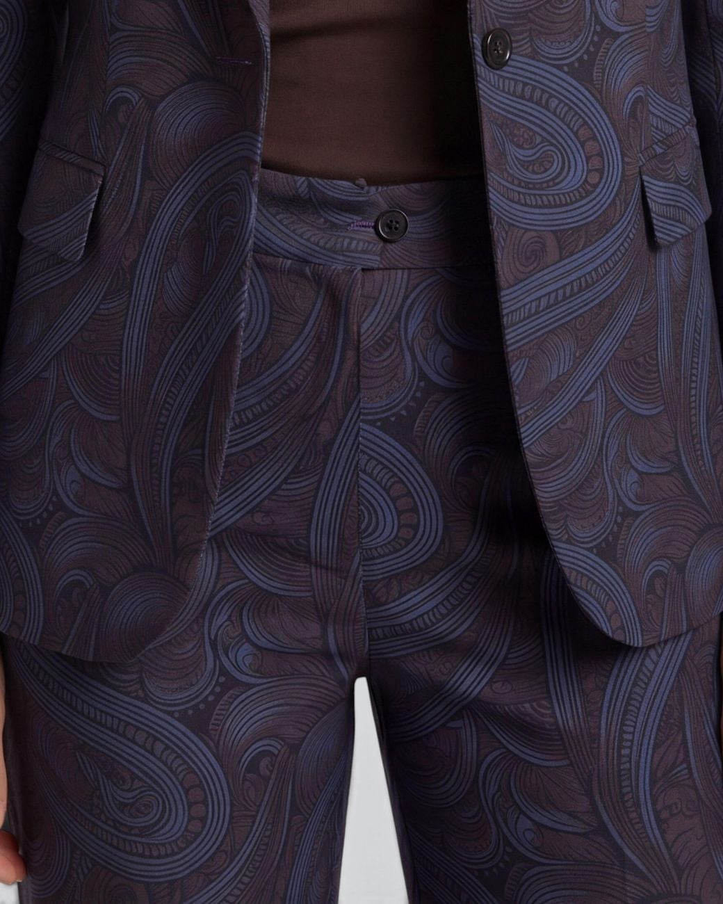 Lords of Harlech Blue Pheobe Paisley Badalona Brownie Wool Straight-Leg Pant