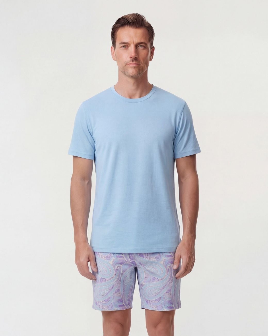 Lords of Harlech Blue Clyde Marakesh Paisley Helio Flat Front Short for men