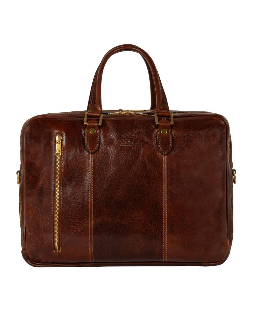 Time Resistance Brown Leather Convertible Briefcase Backpack for men