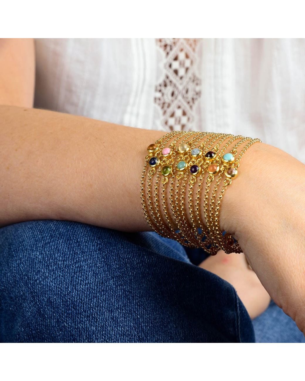 Nellou Jewellery Metallic Birthstone Gem Dot Bracelet Plated Sterling
